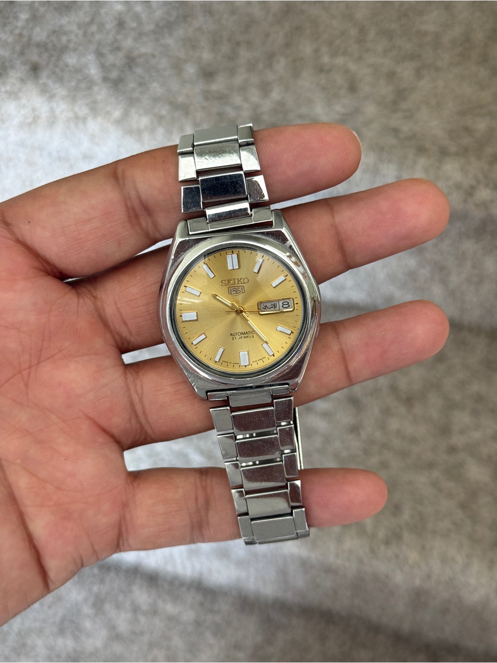Seiko Vintage Golden Sunburst Dial Retro Sports5 Rare Day Date Mens Watch